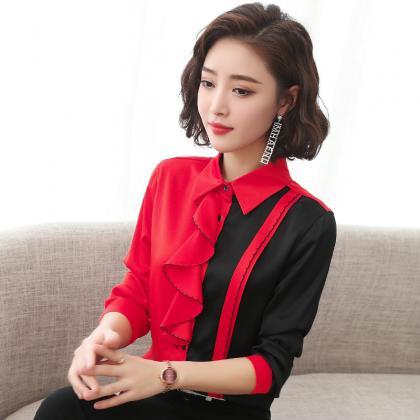 Red And Black Long-sleeve Shirt, Flounce Square..