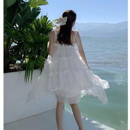 Summer,white Flounces Halter Dress, Strappy Fairy..