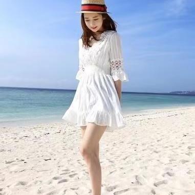 Lace Girl Shirt, Beach Vacation Dress, V Neck..