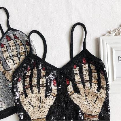 Sexy, Embroidered Sequins, Magic Hand Pattern,..