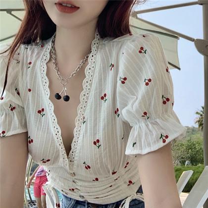 Short Crop Top, Summer, French Floral T-shirt