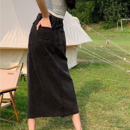 Denim Skirt, Summer, Slim And Buttock Length Skirt