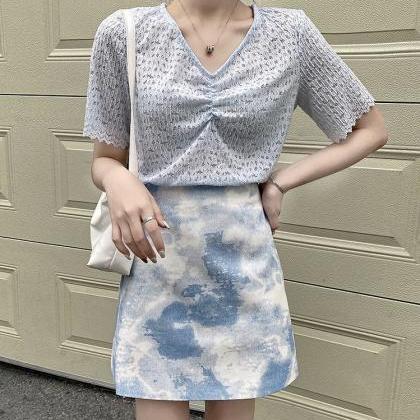 Blue Ink Skirt, Tie-dye Unique Skirt