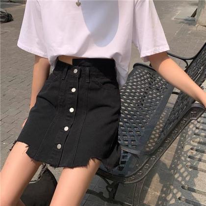 Irregular Black Skirt, Summer, High-waisted A-line..