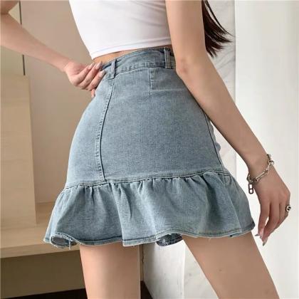 Girl Style Jeans Skirt, Summer, High Waist..