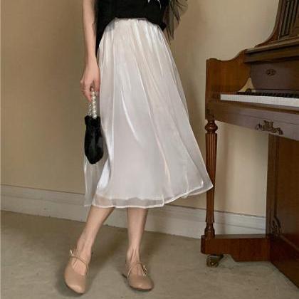 White Midi Skirt, High Waist A-line Skirt