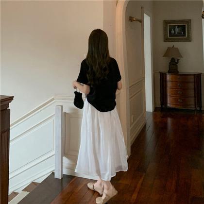 White Midi Skirt, High Waist A-line Skirt