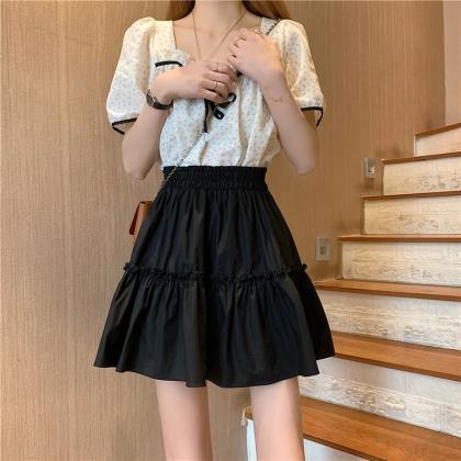 White/black Skirt, Summer, High-waisted Versatile..