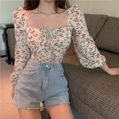 French Style Shirt, Summer Style, Floral Short Top