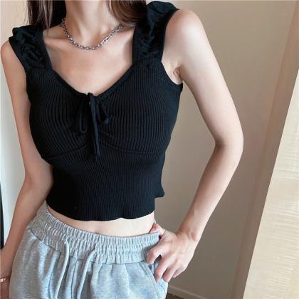 Girl Style, Short Crop Knitted Top, Sweet Tank Top