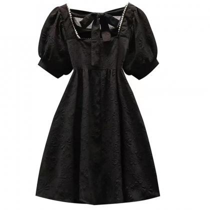 Square Pearl Neck, Black Little Dress, Lace..