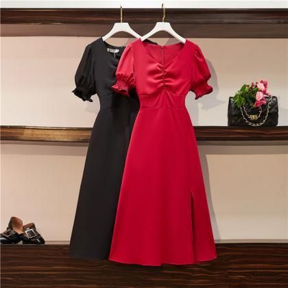Stylish, slit midi dress, black/red..