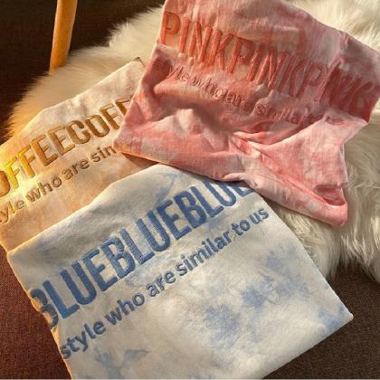 Tie-dye Tops, Embroidered Lettered Couple Tops,..