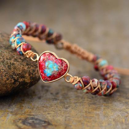 Red Emperor Stone Bracelet, Heart H..