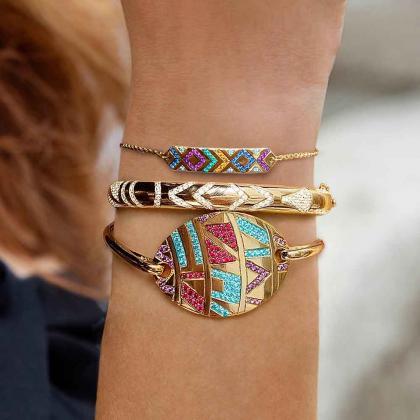Ethnic style bracelets, diamond-enc..