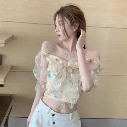 Court Style, Vintage, Heavy Embroidery Short Top,..