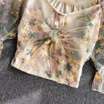 Court Style, Vintage, Heavy Embroidery Short Top,..
