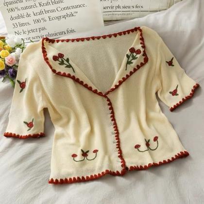 Small And Fresh, Red Embroidery Single Breasted..