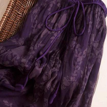 Floral Romantic Skirt,purple Silk Skirt