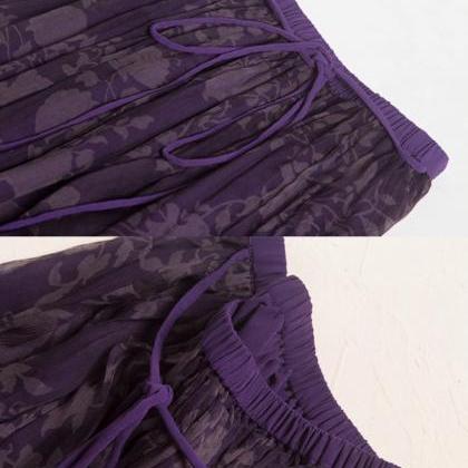 Floral Romantic Skirt,purple Silk Skirt