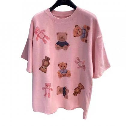 Cartoon Printed Bear T-shirt, Short Sleeve,..