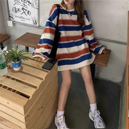 Fashion Striped Loose Blouse, Spring And Autumn..