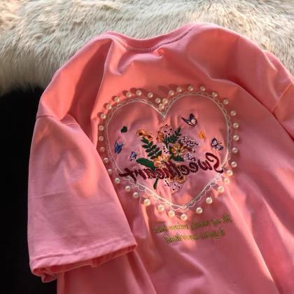 Pink Pearl T-shirt, Short Sleeve, Heart..