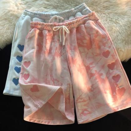 Tie-dyed Sports Shorts, Vintage, Cotton, Loose,..