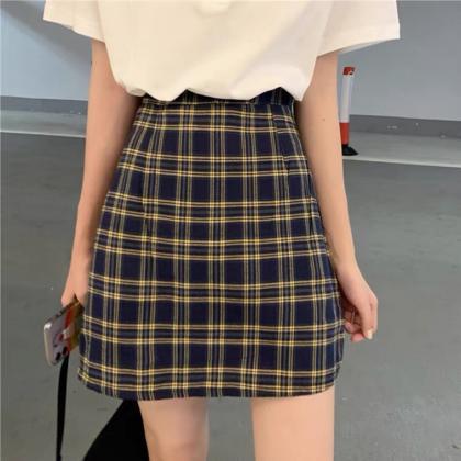 Chic short style plaid skirt, high ..