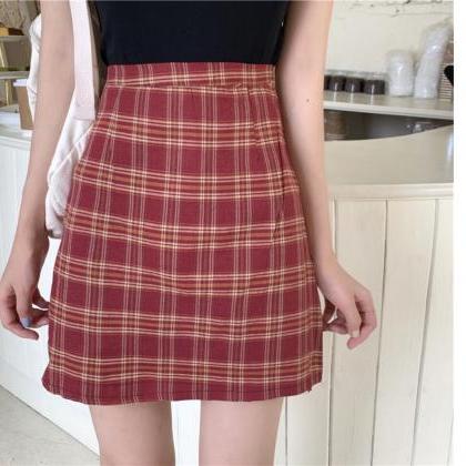 Chic short style plaid skirt, high ..