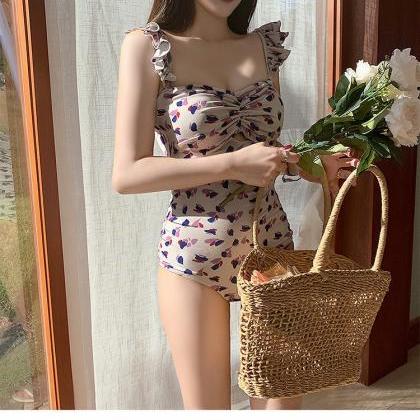 Swimsuit, French, Vintage, Floral One-piece..