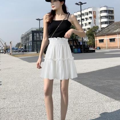 Black/white Skirt, Fashion, Pleated, A-line High..