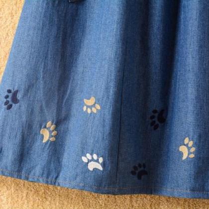 Spring And Summer ,denim Skirt, Cute Cat..