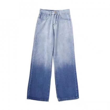 Glide Color Jeans, Straight High Waist Wide Leg..