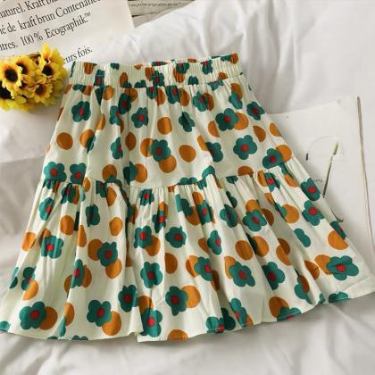 Patchwork High-waisted A-line Skirt, Printed Polka..