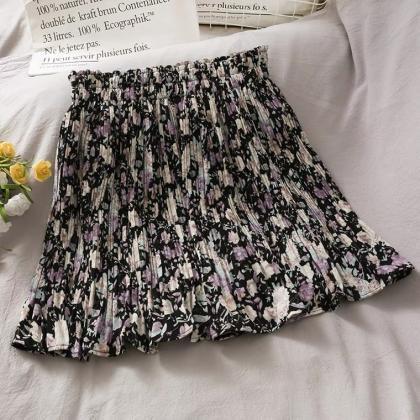 Vintage, Elasticated Waist, Print Pleated Skirt,..