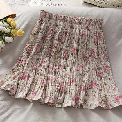 Vintage, Elasticated Waist, Print Pleated Skirt,..