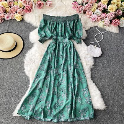 Chiffon Floral Dress, Off-the-shoulder , Vintage,..