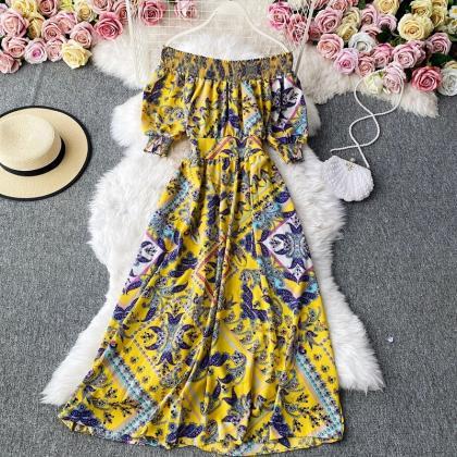 Chiffon Floral Dress, Off-the-shoulder , Vintage,..