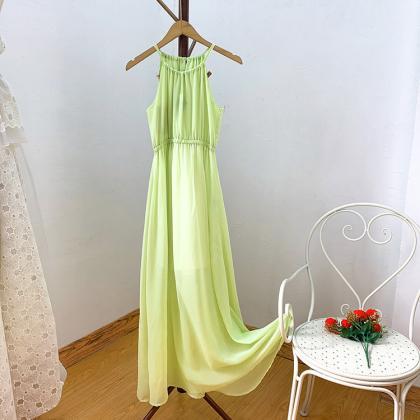 Cool And Breathable, Summer, Chiffon Halter Dress,..