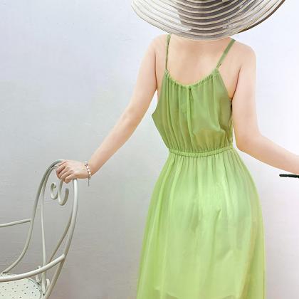 Cool And Breathable, Summer, Chiffon Halter Dress,..
