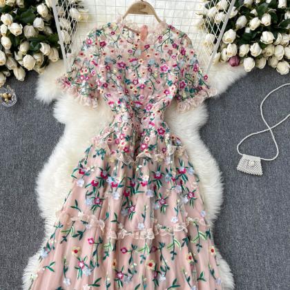 Lady Dress, Heavy Embroidery Flowers, Sweet, Lace..