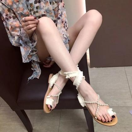 Summer Strappy Sandals, Flat Style, Pearl Student..