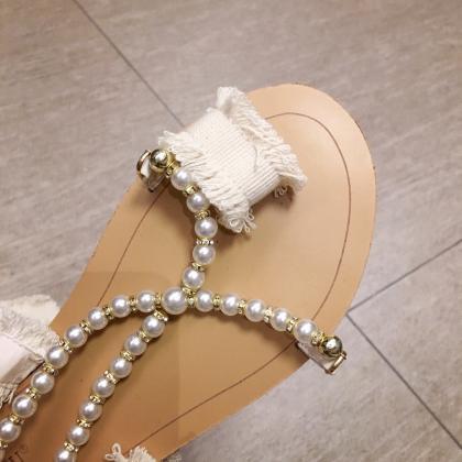 Summer Strappy Sandals, Flat Style, Pearl Student..