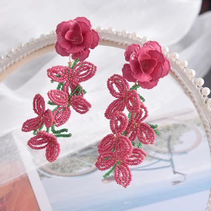 Exaggeration Earrings, Rice Beads Flower Earrings,..