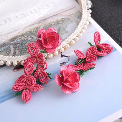 Exaggeration Earrings, Rice Beads Flower Earrings,..