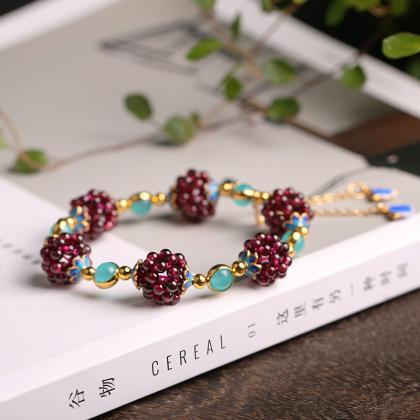 Natural Garnet, Simple Women Garnet Bracelet..