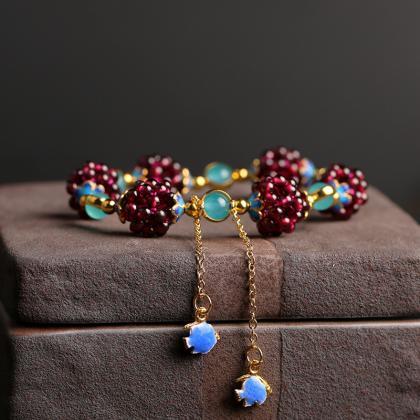Natural Garnet, Simple Women Garnet Bracelet..