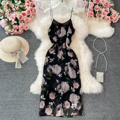 Split Flower Dress , Temperament,vintage, Sexy..