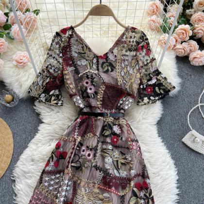 Vintage, Fashion, Heavy Embroidery Flowers,..